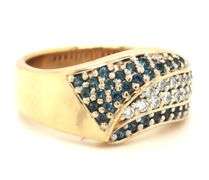 14kt Yellow gold diamond pave and blue sapphire woven ring