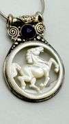 925 Sterling Silver Sajen Mother Of Pearl carved Horse Pendant With Chain