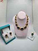 Investment!  Swiss made  very Rare Vintage 18KT Yellow Gold 25 ctw Blue Topaz Jewelry Set