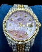 New Custom Iced Out Two-tone Bustdown Rolex Datejust 36mm Pink MOP