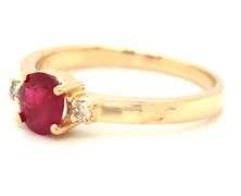 14kt Yellow gold ruby and diamond 3 stone ring
