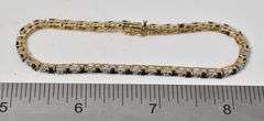 Brilliant 14K Yellow Gold Blue Sapphire Gemstone and Diamond Tennis Bracelet