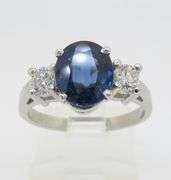 GIA Certified Blue Sapphire & Diamond Three Stone Ring