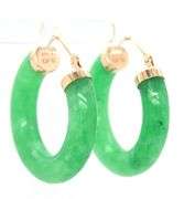 14kt Yellow gold green Jade hoop earrings
