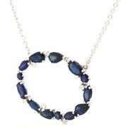 14kt White gold blue sapphire and diamond oval Garland pendant on chain