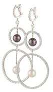 4.95ctw Diamond and Pearl Double Open Circle Dangle Earrings in 18K