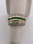 CERTIFIED 18K YELLOW GOLD LADIES  DIAMOND AND EMERALD RING / BAND