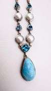 925 Vintage Sterling Silver Larimar, Blue Topaz And Pearl Necklace