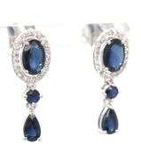 14kt White gold sapphire and diamond halo dangle earrings