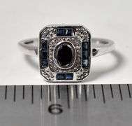 Vintage Art Deco Blue Sapphire Gemstone Ring with Diamond Accents