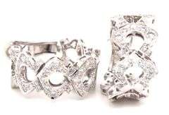 18kt White gold 1.65ctw pave diamond fancy wide hoop earrings