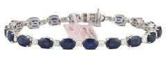 New 16.52ctw Oval Sapphire and 1.55ctw Diamond Tennis Bracelet in 14K