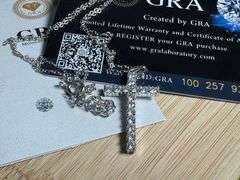 Sterling Silver Rhodium Plated 925 Cross Moissanite Pendant Necklace 16" +2"