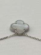 18KT White Gold Handcrafted Single Clover White Mother of Pearl Pendant Necklace