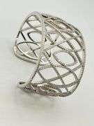 925 Sterling Silver Rhinestone Oval And Rhombus Design Wide Cuff Bracelet