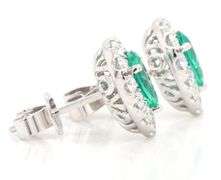 New 0.99ctw Pear Emerald and 0.75ctw Diamond Frame Stud Earrings in 14K