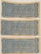 3 Consecutive $5 Rich Red Choice CU Confederate States Notes