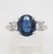 GIA Certified Blue Sapphire & Diamond Three Stone Ring
