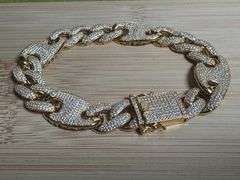 Gold Plated 925 Sterling Silver CZ Encrusted Figaro Mariner Bracelet 14.5mm New 8"