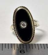 Vintage 14K Yellow Gold Black Onyx Gemstone Ring with Diamond Accents