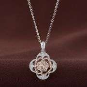 Sterling Silver Flower Pendant with Simulated Diamond Dancing Stone Necklace