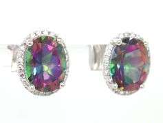 14kt White gold 4.50ctw mystic topaz and diamond halo earrings