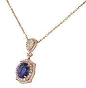 New 5.60ct Oval Tanzanite and 1.65ctw Diamond Double Frame Pendant Necklace in 14K