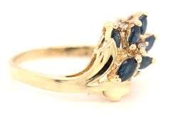 14kt Yellow gold marquise blue sapphire and diamond cluster ring