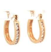Useful 14K YG Hoop Earrings with Channel Set Diamonds