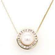 FemininePearl & Diamond Pendant & Earring Suite