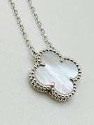 18KT White Gold Handcrafted Single Clover White Mother of Pearl Pendant Necklace