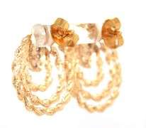 14kt Yellow gold Triple row twisted rope diamond accent earrings