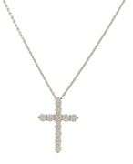 New 0.81ctw Diamond Shared Prong Cross Pendant Necklace in 14K