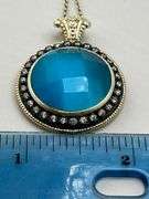 925 Sterling Silver Round Blue Pendant With Crystal Pave Details and Chain