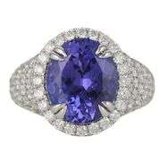 New 4.71ct Oval Tanzanite and 2.01ctw Pave Diamond Frame Ring in 14K