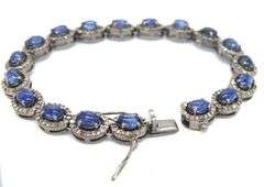 Charming 14.50CTW Oval Shaped Cabochon-Cut Kyanite & 2.50CTW Diamond Bracelet on 14K White Gold Over