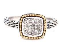Effy 925 and 18kt gold diamond pave square ring