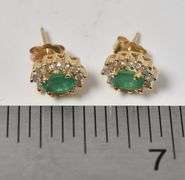 Admirable 14K Yellow Gold Approx. 0.44CTW Emerald Gemstone Stud Earrings with Diamond Accents