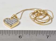 Stunning 14K Yellow Gold Diamond Heart Pendant Necklace