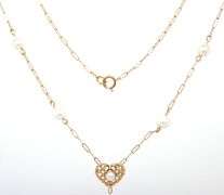 14kt Yellow gold pearl station heart lariat necklace