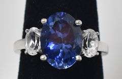 Beautiful 10K White Gold Blue and White Sapphire Gemstone Ring