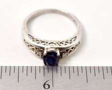 Blue Sapphire and CZ Gemstone Ring in Sterling Silver