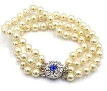 Camrose & Kross JBK faux pearl and blue Swarovski crystal necklace and matching bracelet