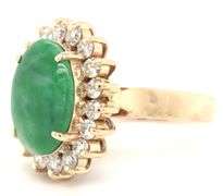 14kt Yellow gold Green Jade and diamond ring