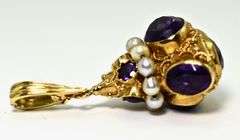 Antique 18K Yellow Gold Fob with Amethysts and Pearls