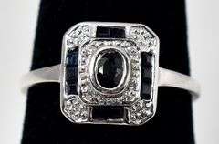 Vintage Art Deco Blue Sapphire Gemstone Ring with Diamond Accents