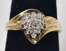 Sparkling 10K Yellow and White Gold Diamond Cluster Ring
