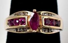 Astounding 14K Yellow Gold Ruby Gemstone Ring with Diamond Accents