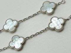 18KT White Gold Handcrafted Five Clover White Mother Of Pearl Bracelet