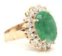 14kt Yellow gold Green Jade and diamond ring